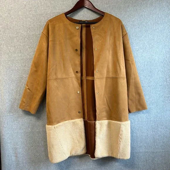 ZARA Faux Fur Faux Suede Jacket Coat Brown Tan Super Soft Womens Size‎ Medium - Picture 6 of 16